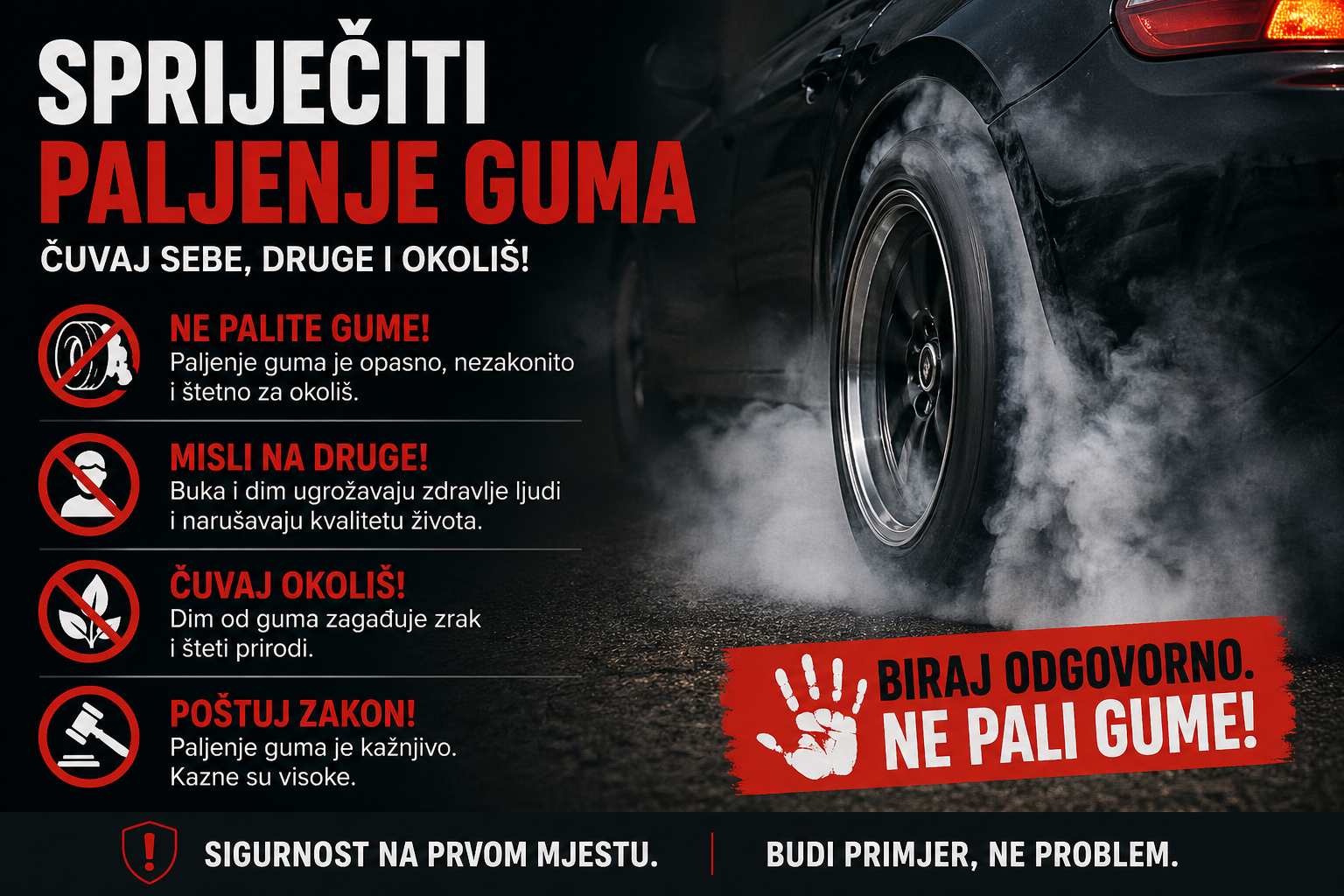 Ekološki pokret ,,Ozon“ upozorava: SPRIJEČITI PALJENJE GUMA ZA PRVOMAJSKE PRAZNIKE